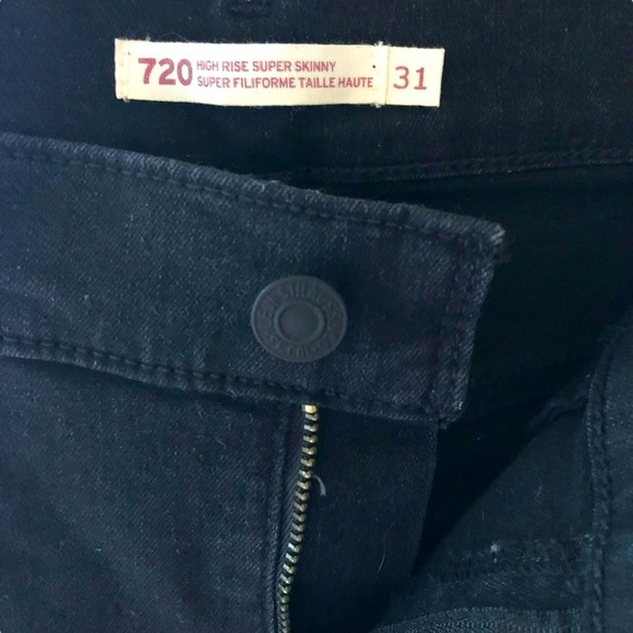 Levi’s 720 High Rise Super Skinny Jeans Size 31 Dark Black Ankle Length Denim - Picture 15 of 15